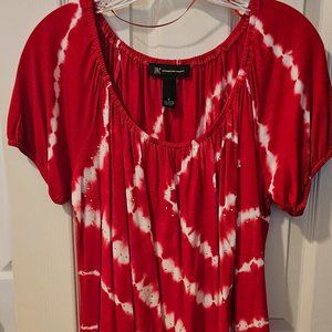INC Red and White Tie Dye Top with Rhinestones
